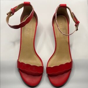Talbots Red Scalloped Ankle Strap Kitten Heels